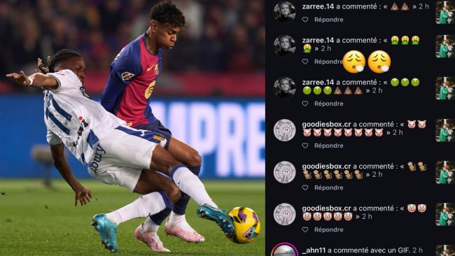 라민 야말에게 태클을 걸어 부상을 입힌 선수 이반 네유가 인종차별적 모욕을 당하고 있다.