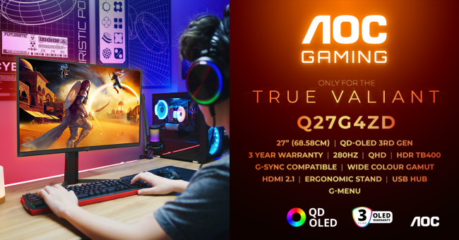 이 제품은 최신 3세대 QD-OLED 기술의 새로운 AOC GAMING Q27G4ZD 모니터입니다